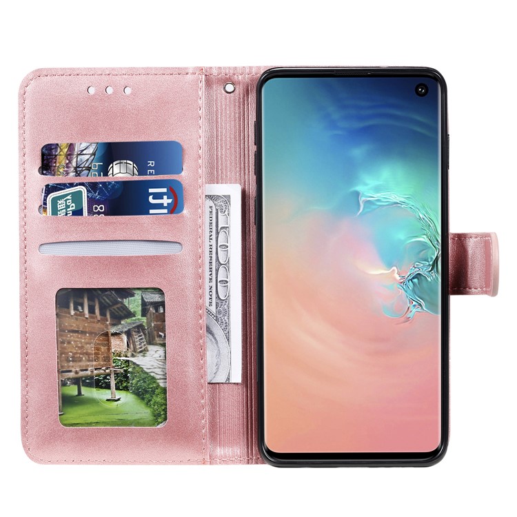Rhombus Surface Wallet Stand Leather Phone Cover with Strap for Samsung Galaxy S10 - Rose Gold-5