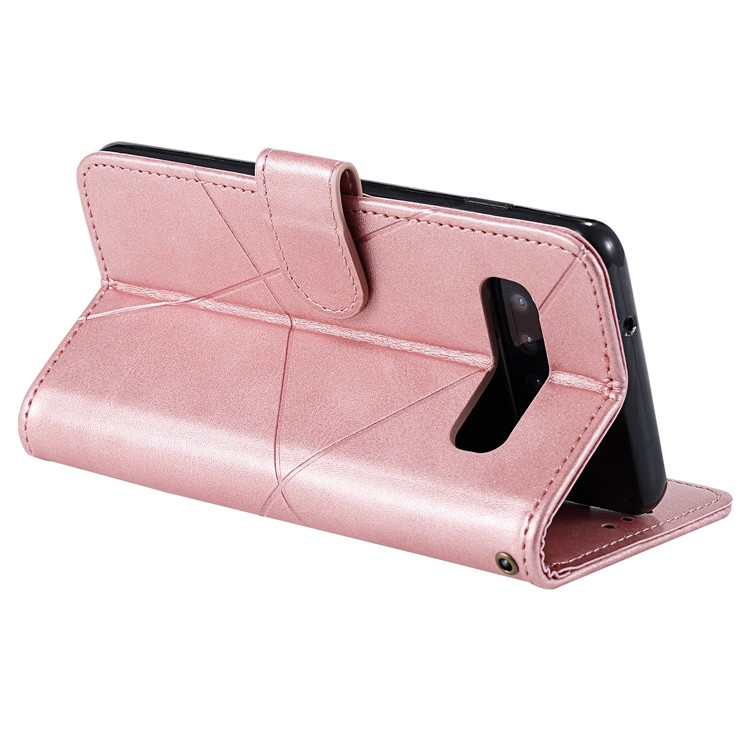 Rhombus Surface Wallet Stand Leather Phone Cover with Strap for Samsung Galaxy S10 - Rose Gold-6