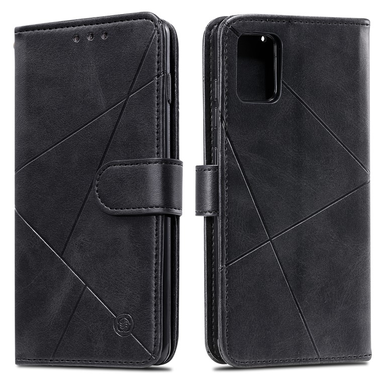 Rhombus Pattern Wallet Stand Leather Phone Cover Casing with Strap for Samsung Galaxy A51 - Black-1