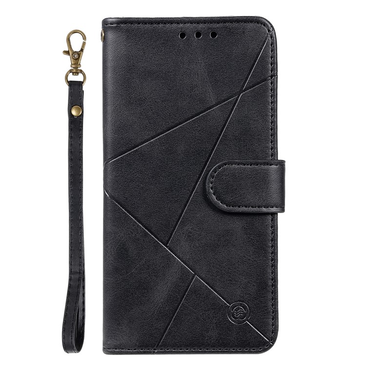 Rhombus Pattern Wallet Stand Leather Phone Cover Casing with Strap for Samsung Galaxy A51 - Black-3