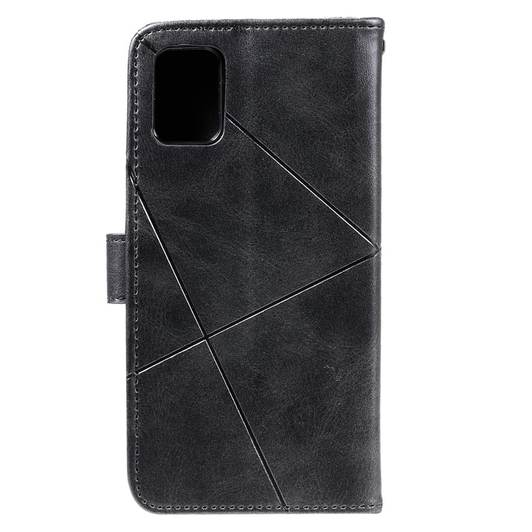 Rhombus Pattern Wallet Stand Leather Phone Cover Casing with Strap for Samsung Galaxy A51 - Black-4