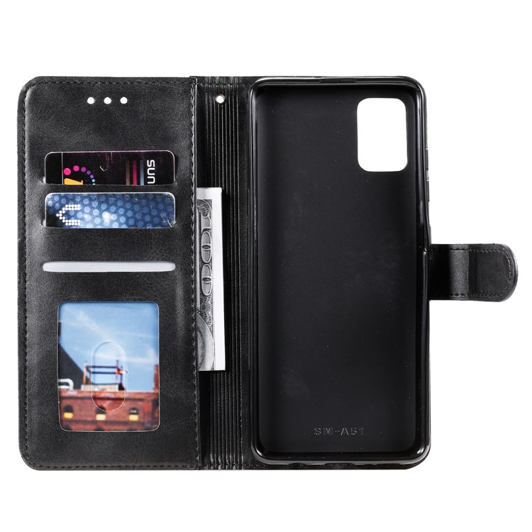 Rhombus Pattern Wallet Stand Leather Phone Cover Casing with Strap for Samsung Galaxy A51 - Black-7