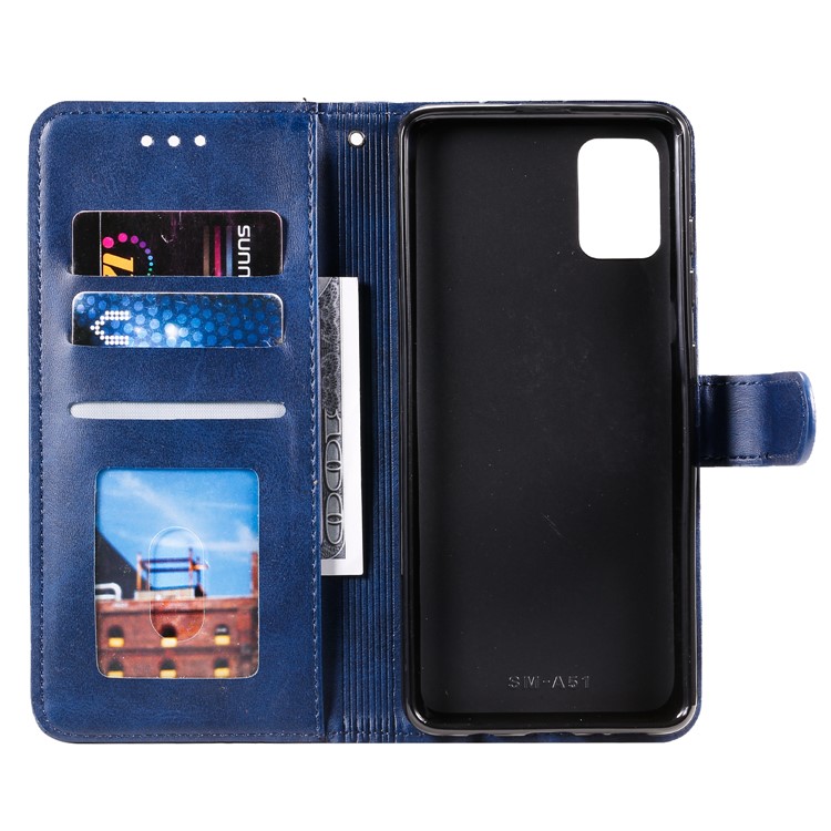 Rhombus Pattern Wallet Stand Leather Phone Cover Casing with Strap for Samsung Galaxy A51 - Blue-7