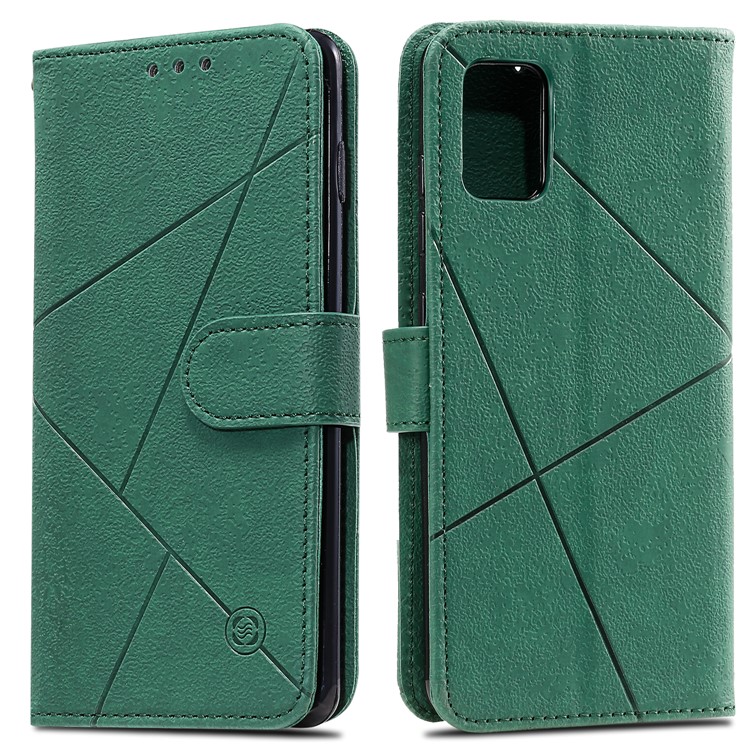 Geometric Style Wallet Leather Case with Lanyard for Samsung Galaxy A71 A715 - Green-1