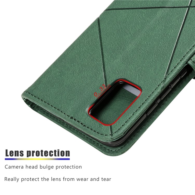 Geometric Style Wallet Leather Case with Lanyard for Samsung Galaxy A71 A715 - Green-10