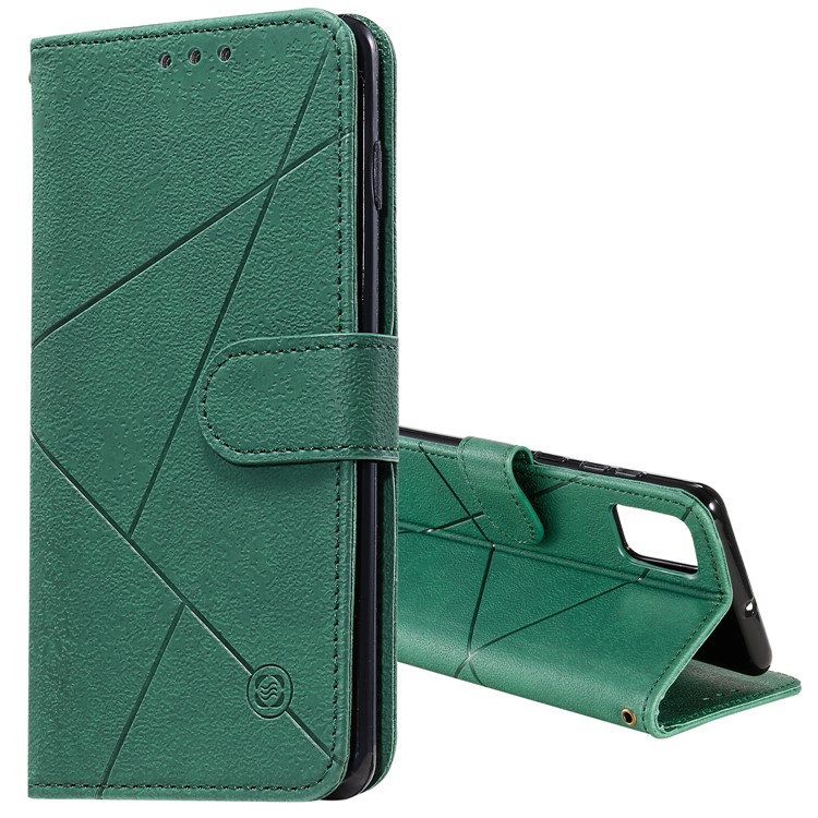 Geometric Style Wallet Leather Case with Lanyard for Samsung Galaxy A71 A715 - Green-3