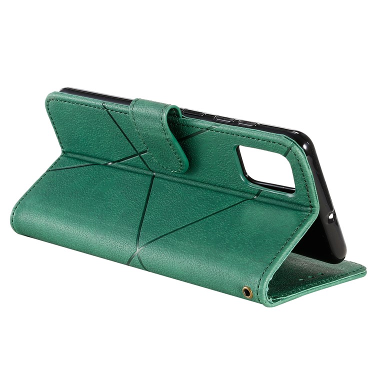 Geometric Style Wallet Leather Case with Lanyard for Samsung Galaxy A71 A715 - Green-8