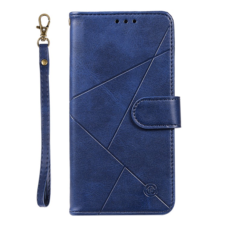Geometric Style Wallet Leather Case with Lanyard for Samsung Galaxy A71 A715 - Blue-3