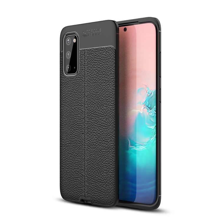 Litchi Skin TPU Case for Samsung Galaxy S20 - Black-1