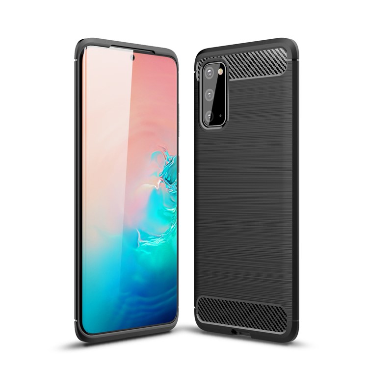 Carbon Fibre Brushed TPU Casing for Samsung Galaxy S20 - Black-1
