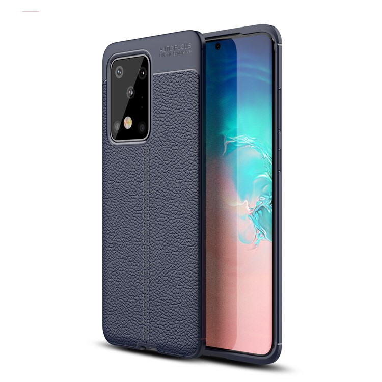 Litchi Texture TPU Back Phone Case for Samsung Galaxy S20 Ultra - Blue-1