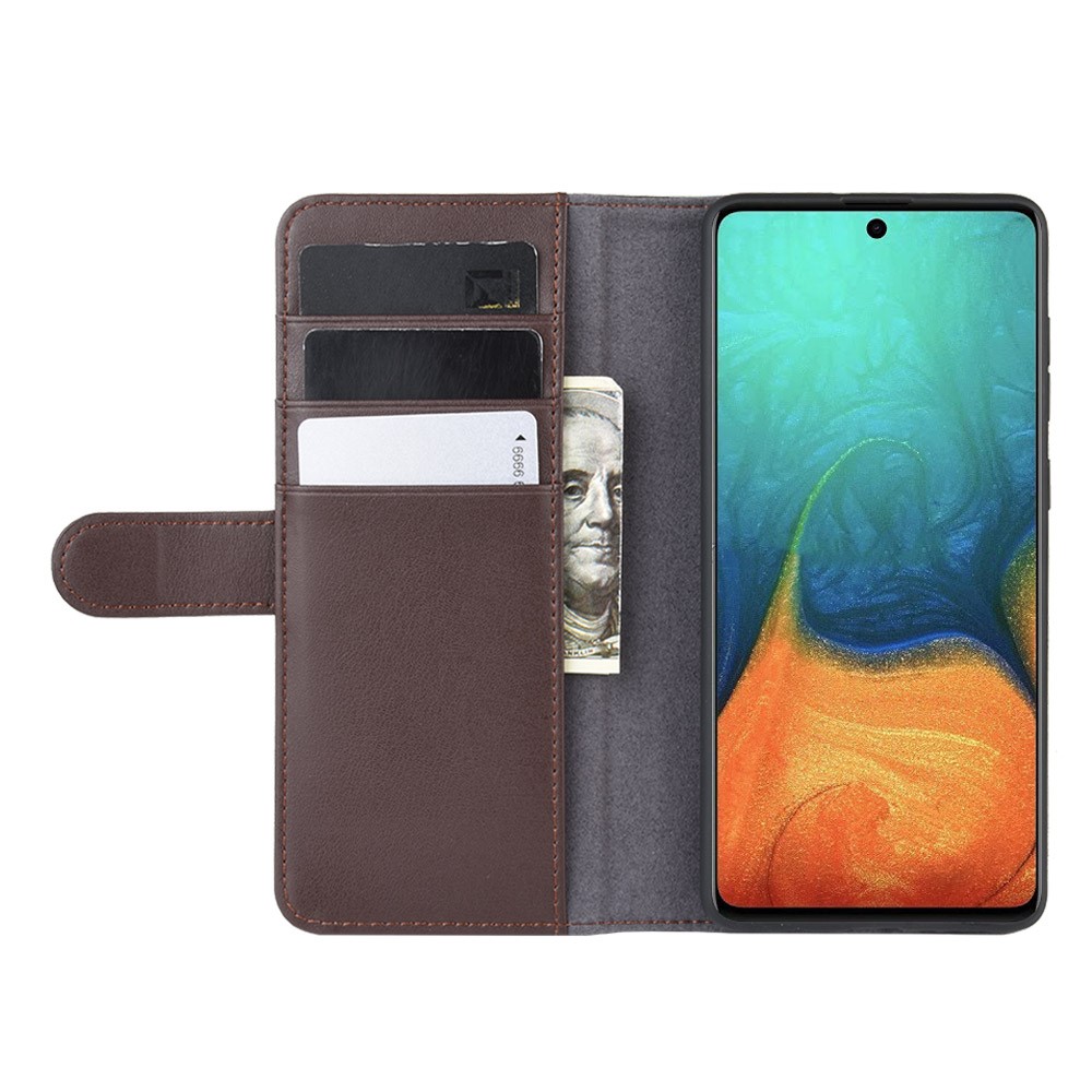 Split Leather with Wallet Stand Cell Phone Shell for Samsung Galaxy A71 - Coffee-6