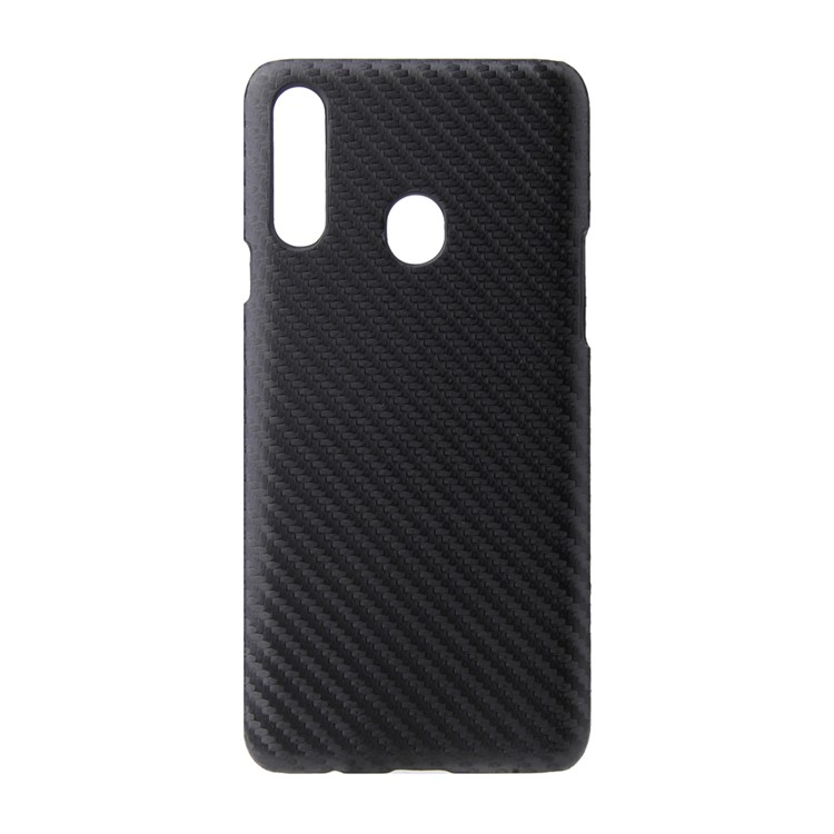 PU Leather Coated PC Protective Cover for Samsung Galaxy A20s - Carbon Fiber Texture-1