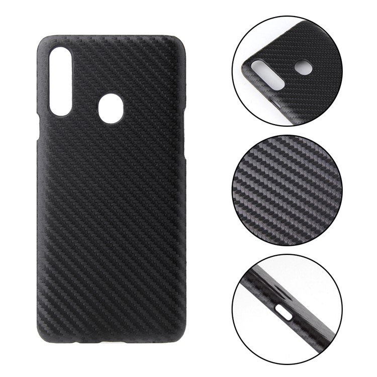 PU Leather Coated PC Protective Cover for Samsung Galaxy A20s - Carbon Fiber Texture-2