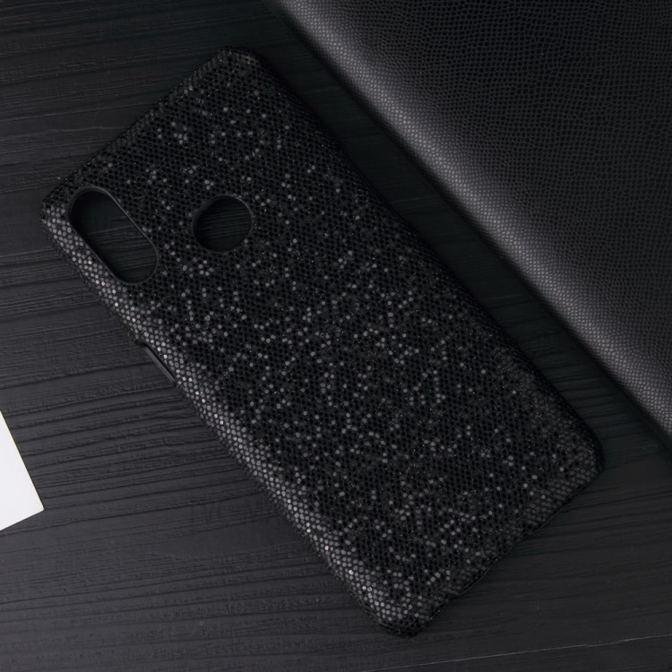 PU Leather Coated Hard PC Phone Case for Samsung Galaxy A10s - Black Glitter Powder-2