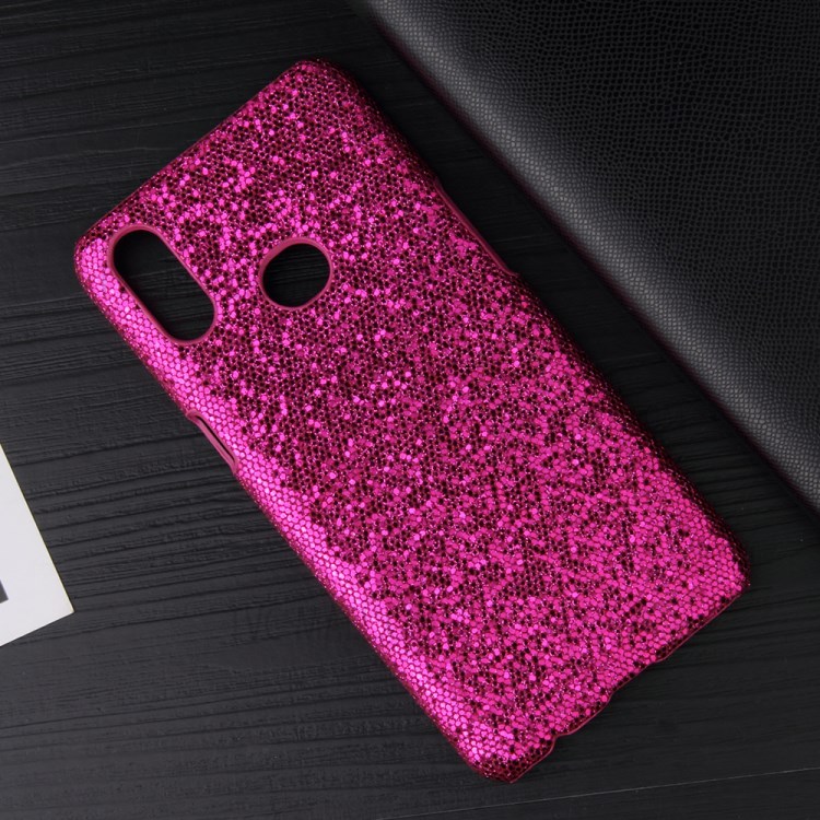 PU Leather Coated Hard PC Phone Case for Samsung Galaxy A10s - Rose Glittery Sequins-2