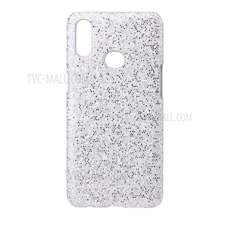 PU Leather Coated Hard PC Phone Case for Samsung Galaxy A10s - Silver Glittery Sequins-1