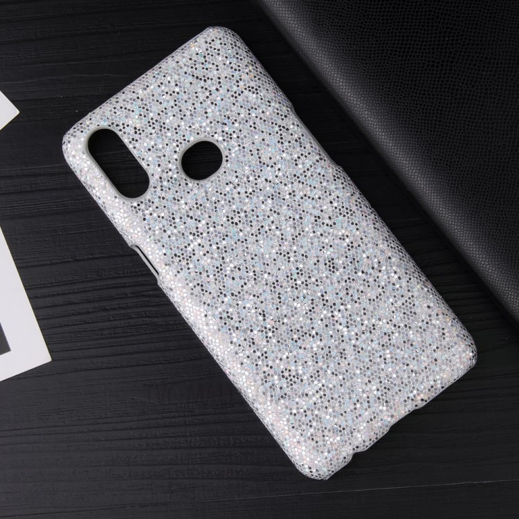 PU Leather Coated Hard PC Phone Case for Samsung Galaxy A10s - Silver Glittery Sequins-2