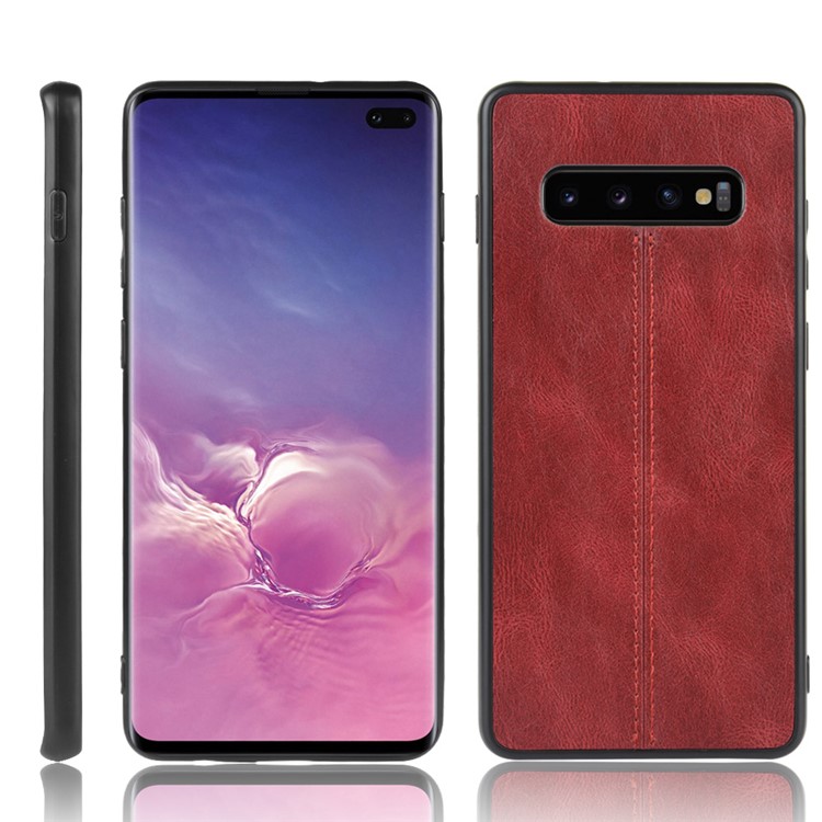 Leather Coated PC + TPU Hybrid Cover Cell Phone Case for Samsung Galaxy S10 - Red-1
