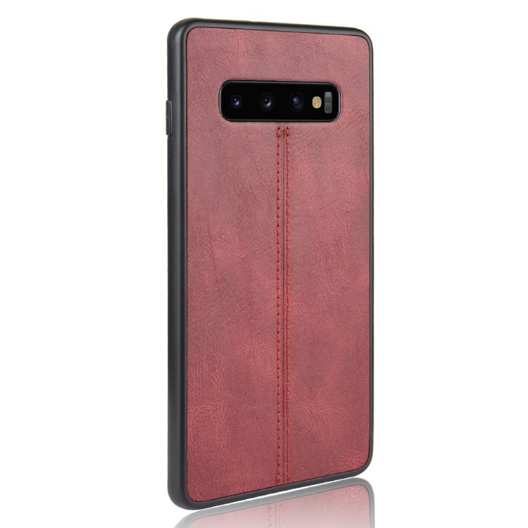 PC + TPU Capa de Capa Híbrida Revestida de Couro Para Samsung Galaxy S10 - Vermelho-4