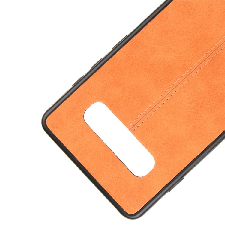 Leather Coated PC + TPU Hybrid Cover Cell Phone Case for Samsung Galaxy S10 - Yellow-2