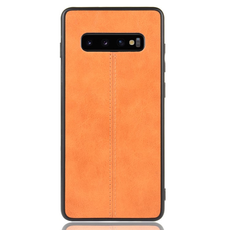 Leather Coated PC + TPU Hybrid Cover Cell Phone Case for Samsung Galaxy S10 - Yellow-3