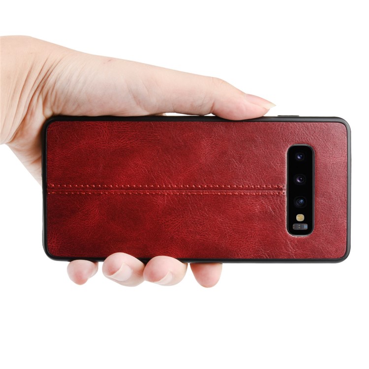 Leather Coated PC + TPU Hybrid Cover Cell Phone Case for Samsung Galaxy S10 - Yellow-5