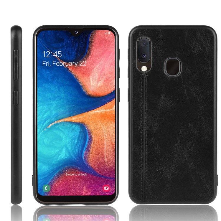 Leather Coated PC + TPU Hybrid Phone Shell Casing for Samsung Galaxy A20e - Black-1