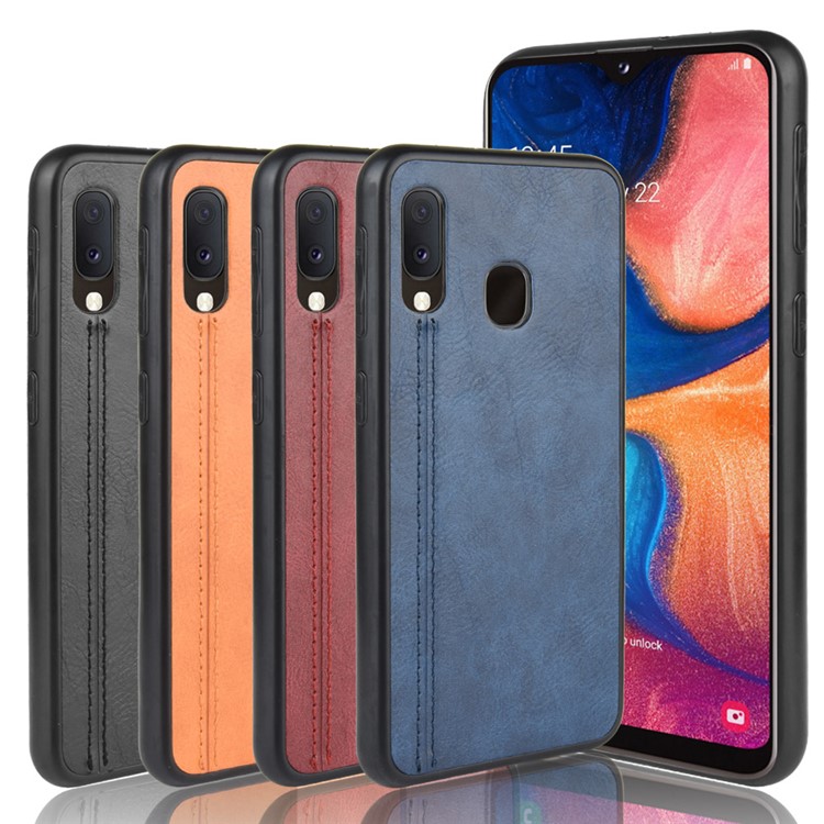 Leather Coated PC + TPU Hybrid Phone Shell Casing for Samsung Galaxy A20e - Black-7