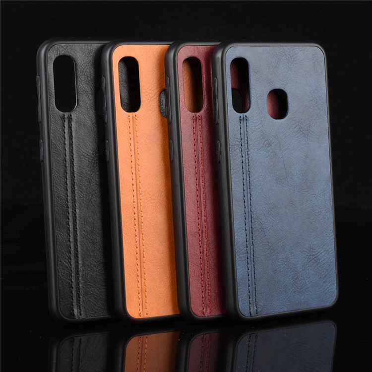 Leather Coated PC + TPU Hybrid Phone Shell Casing for Samsung Galaxy A20e - Black-8