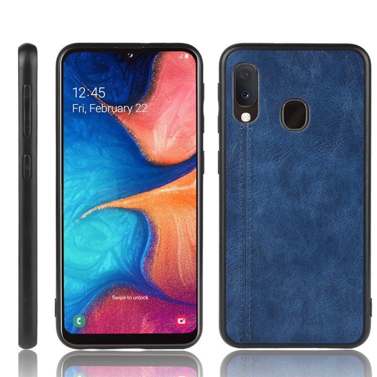 Leather Coated PC + TPU Hybrid Phone Shell Casing for Samsung Galaxy A20e - Blue-1