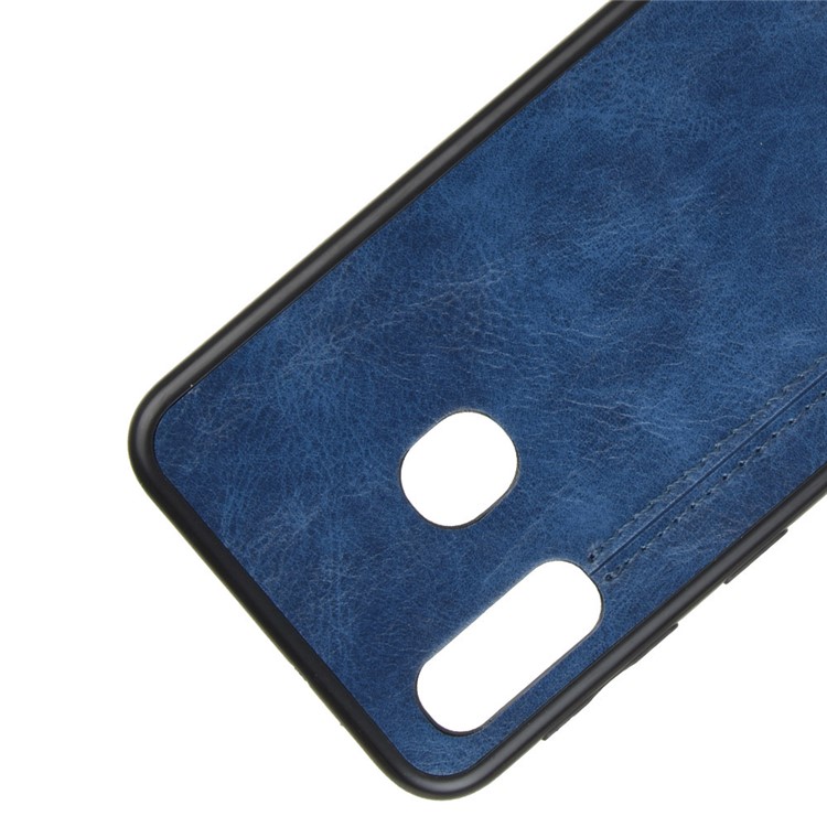 Leather Coated PC + TPU Hybrid Phone Shell Casing for Samsung Galaxy A20e - Blue-2