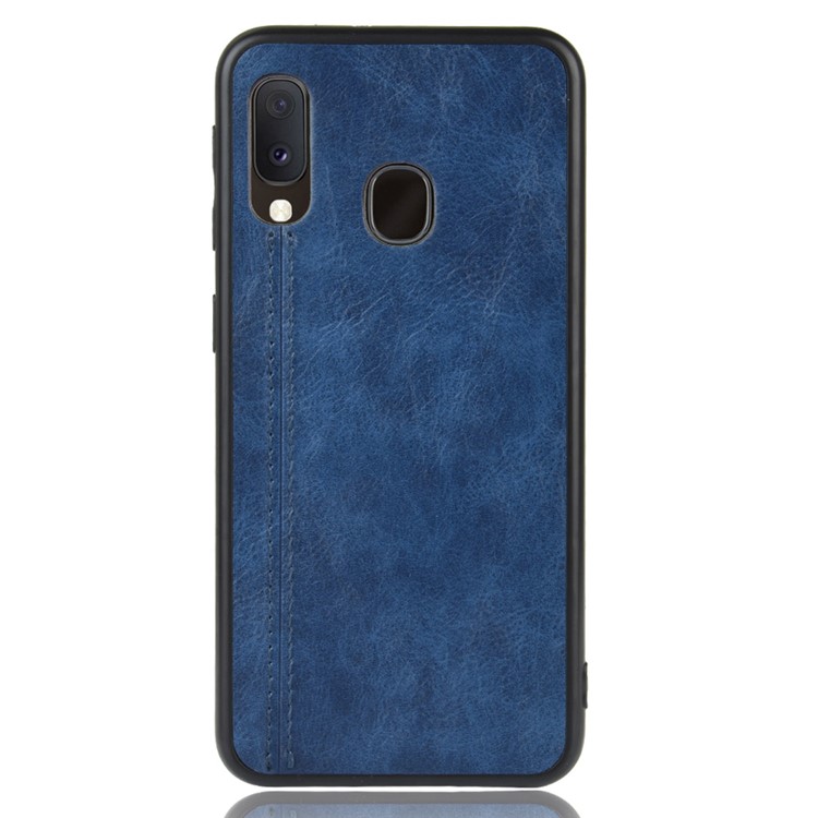 Leather Coated PC + TPU Hybrid Phone Shell Casing for Samsung Galaxy A20e - Blue-3