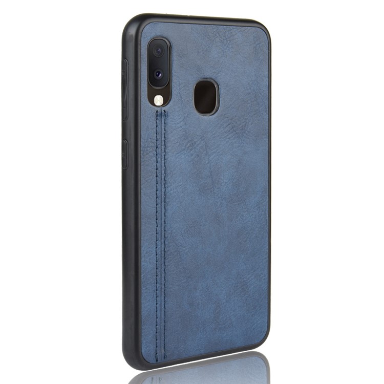 Leather Coated PC + TPU Hybrid Phone Shell Casing for Samsung Galaxy A20e - Blue-4