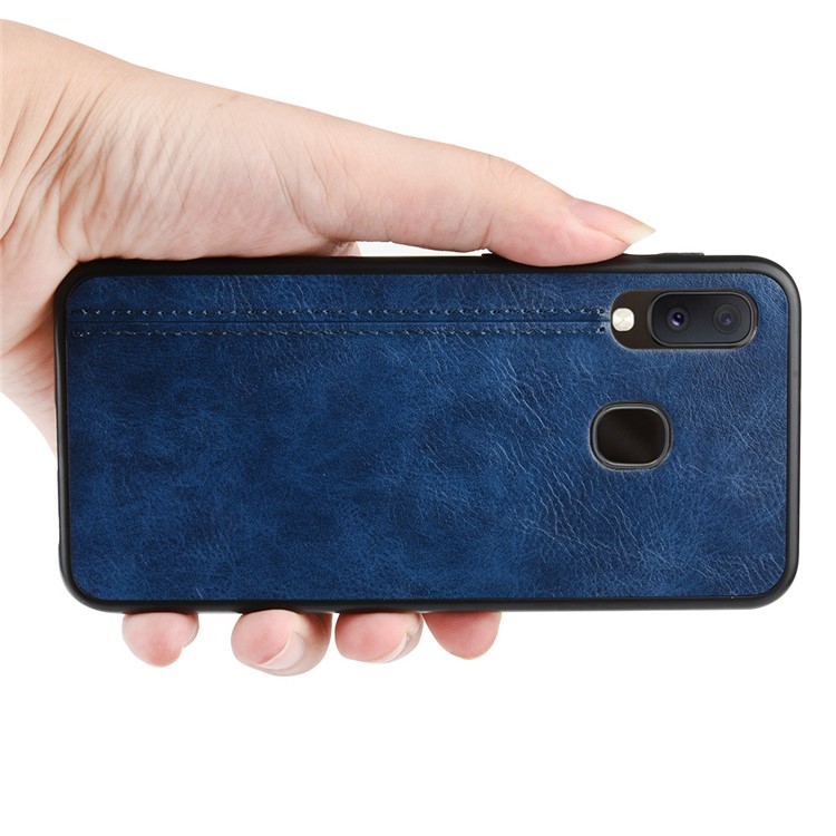 Leather Coated PC + TPU Hybrid Phone Shell Casing for Samsung Galaxy A20e - Blue-5