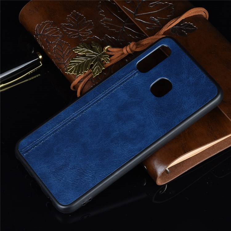 Leather Coated PC + TPU Hybrid Phone Shell Casing for Samsung Galaxy A20e - Blue-7