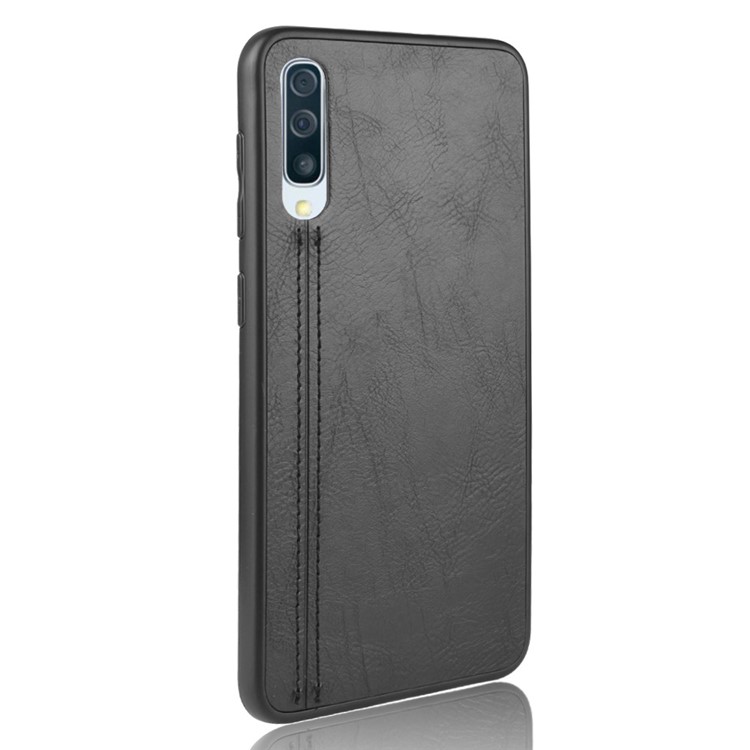 Leather Coated PC + TPU Protection Phone Shell Cover for Samsung Galaxy A70 - Black-4