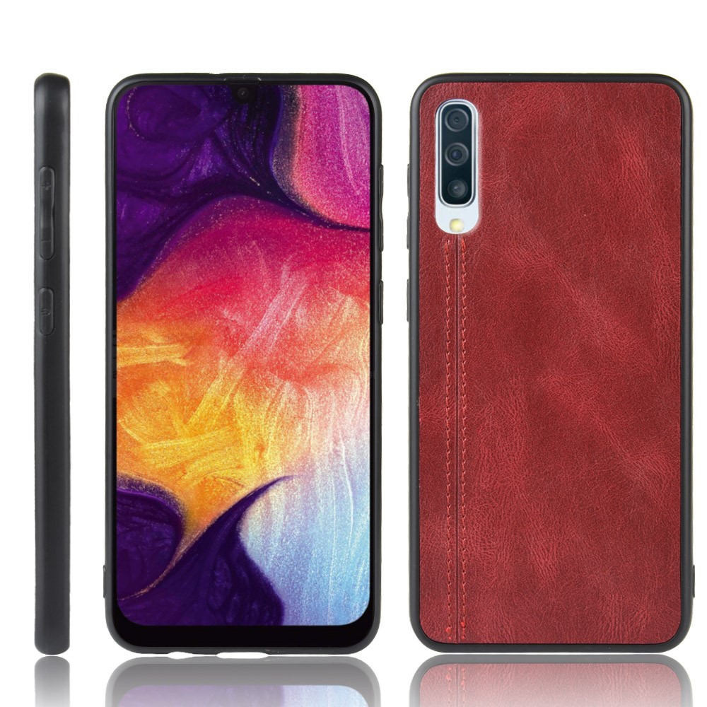 PC Con Recubrimiento de Cuero + TPU Protección de la Cubierta Del Teléfono Para Samsung Galaxy A70 - Rojo