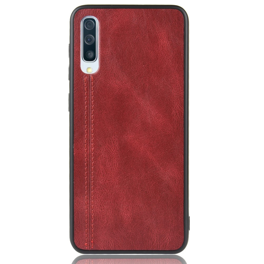 PC Con Recubrimiento de Cuero + TPU Protección de la Cubierta Del Teléfono Para Samsung Galaxy A70 - Rojo-3