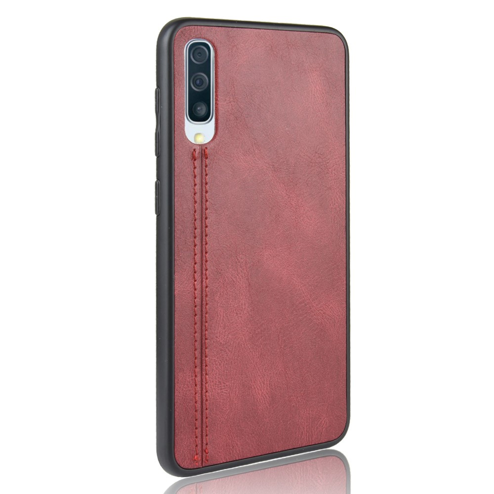 Leather Coated PC + TPU Protection Phone Shell Cover for Samsung Galaxy A70 - Red-4