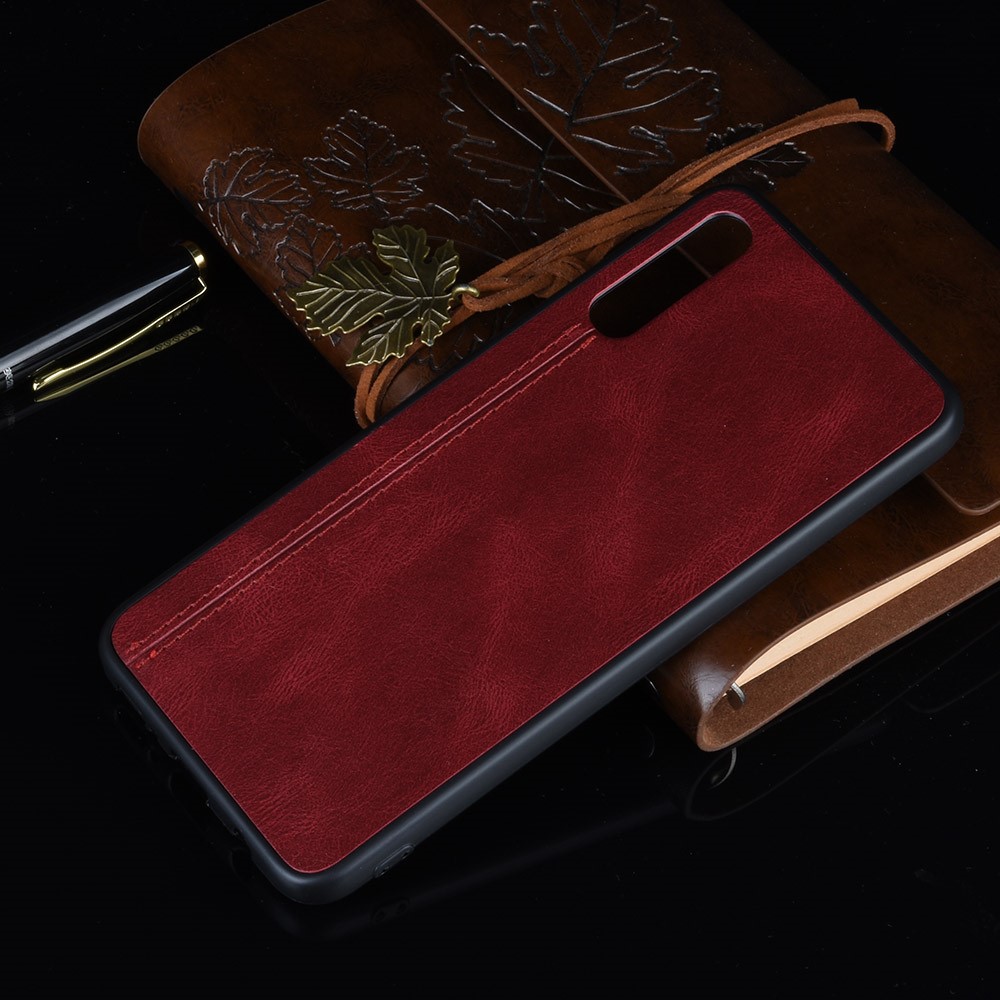 Leather Coated PC + TPU Protection Phone Shell Cover for Samsung Galaxy A70 - Red-6
