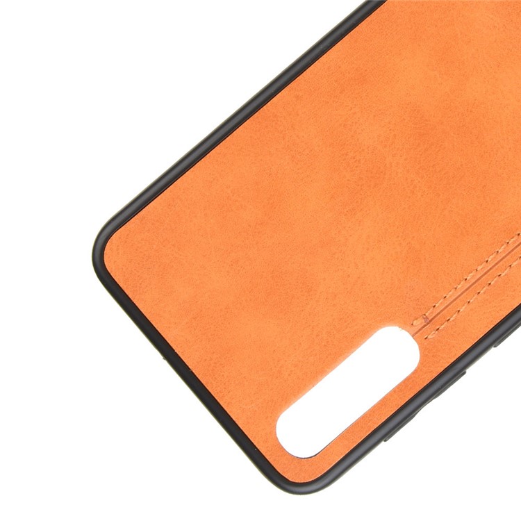 Leather Coated PC + TPU Protection Phone Shell Cover for Samsung Galaxy A70 - Yellow-2