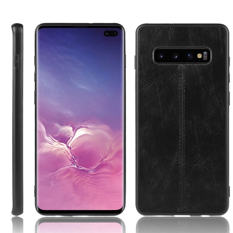 Leather Coated PC + TPU Phone Case for Samsung Galaxy S10 Plus - Black-1