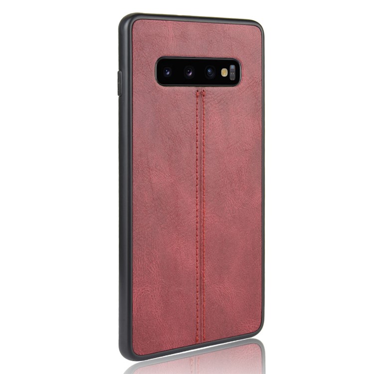 Leather Coated PC + TPU Phone Case for Samsung Galaxy S10 Plus - Red-4