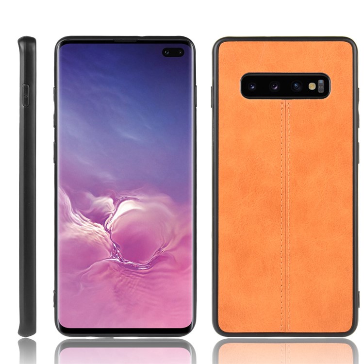 Leather Coated PC + TPU Phone Case for Samsung Galaxy S10 Plus - Yellow-1