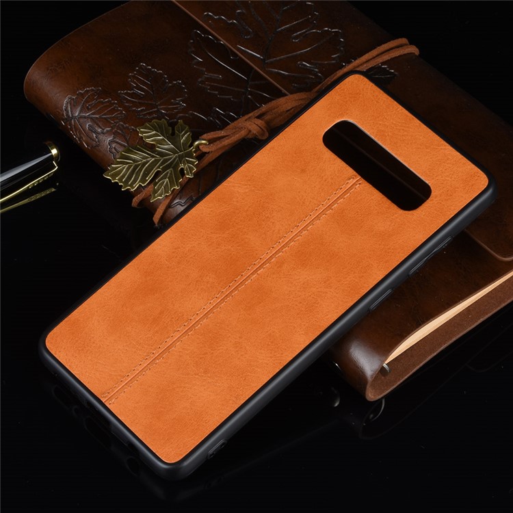 Leather Coated PC + TPU Phone Case for Samsung Galaxy S10 Plus - Yellow-6