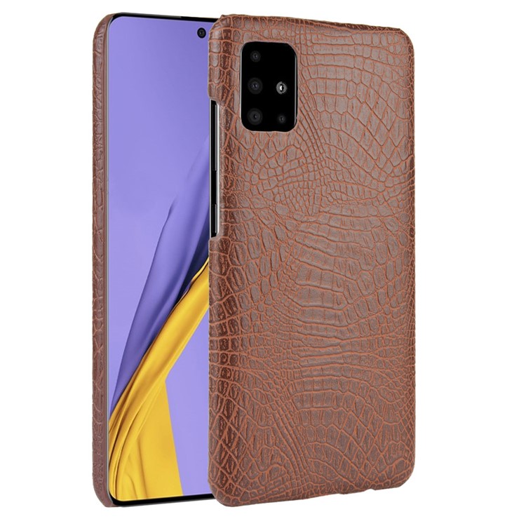 Crocodile Skin PU Leather Coated Hard Plastic Cell Phone Case for Samsung Galaxy A51 - Brown-1