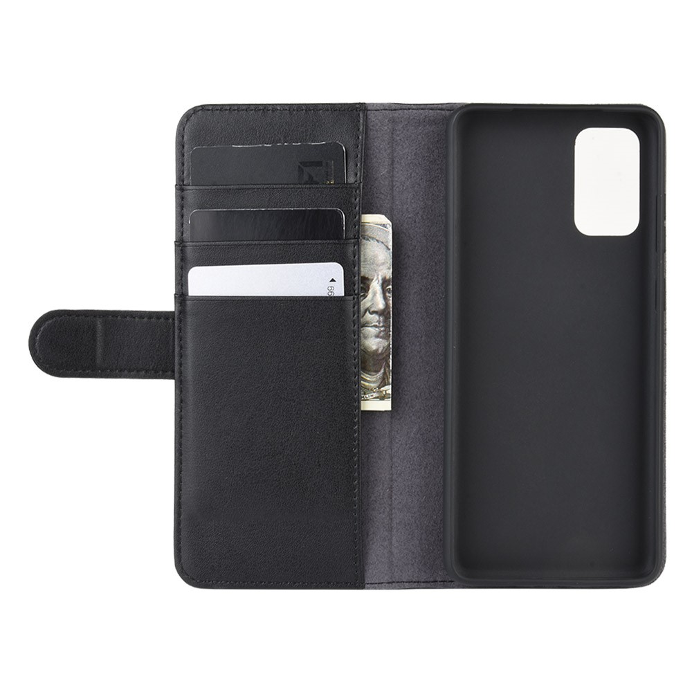 Genuine Leather Wallet Stand Phone Case for Samsung Galaxy S20 - Black-5