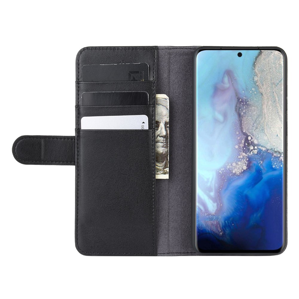 Genuine Leather Wallet Stand Phone Case for Samsung Galaxy S20 - Black-6