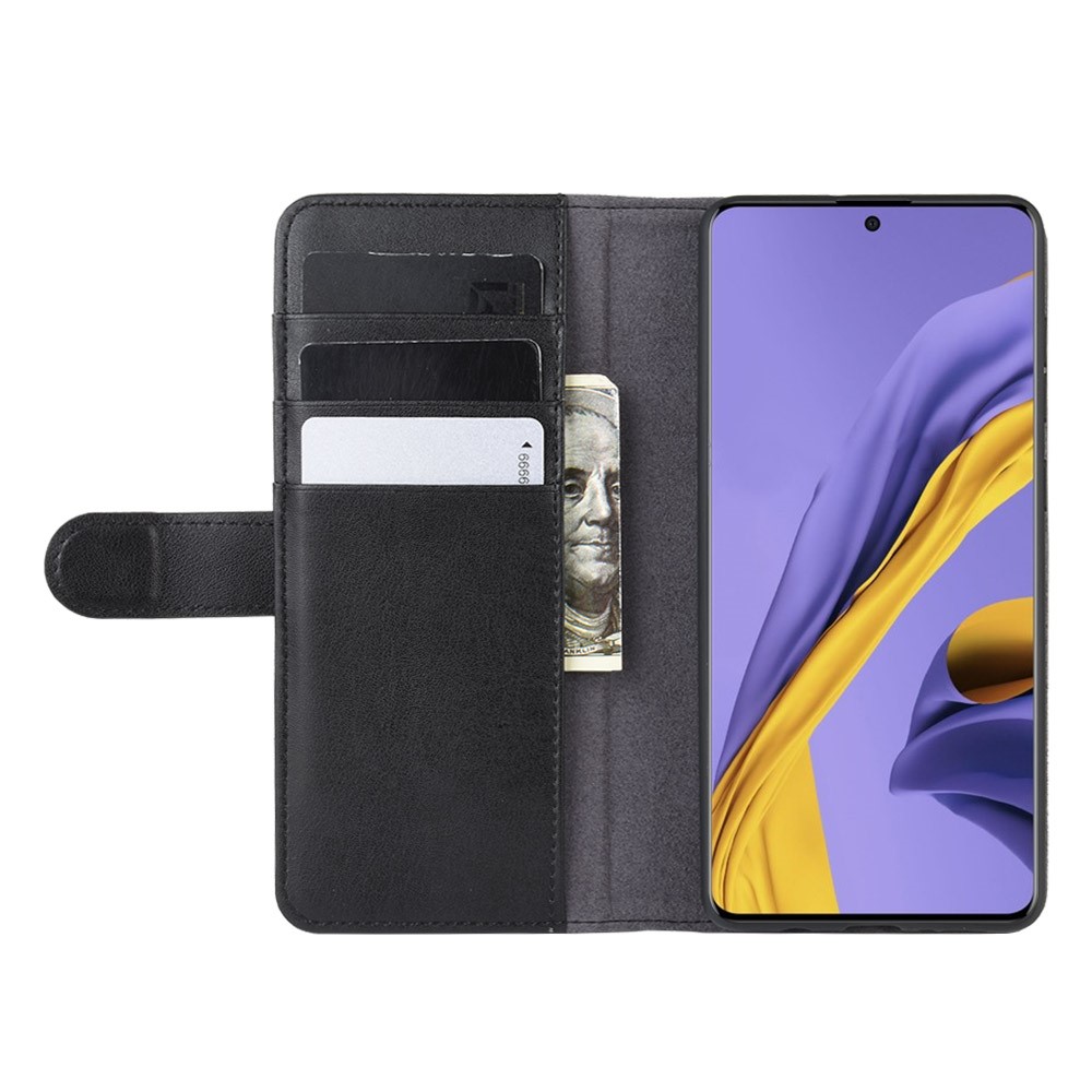 Genuine Leather Wallet Stand Phone Case for Samsung Galaxy A51 - Black-6